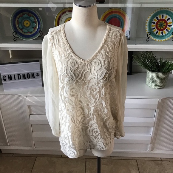 Lucky Brand Tops - Lucky Brand cream lace sheer blouse